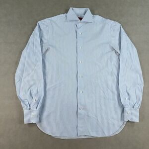 ISAIA Napoli 100% Cotton Striped Button Down Dress Shirt Italy Mens 15.5-39 READ